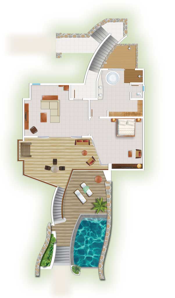 Senior Suite Beach Front Plan © Beachcomber