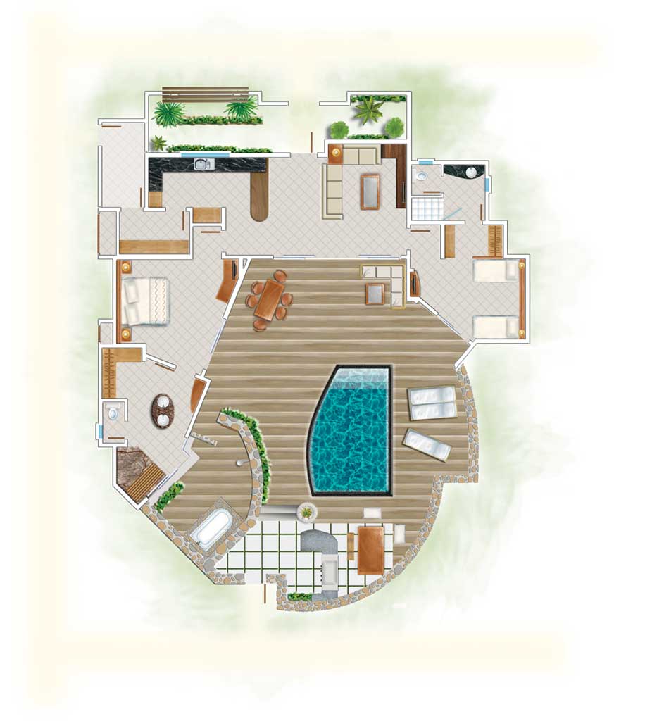 Plan Two bedroom poll villa © Beachcomber